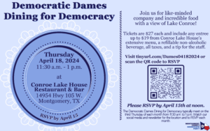 Democratic Dames Dining for Democracy Lunch @ RSVP for location | Montgomery | Texas | United States